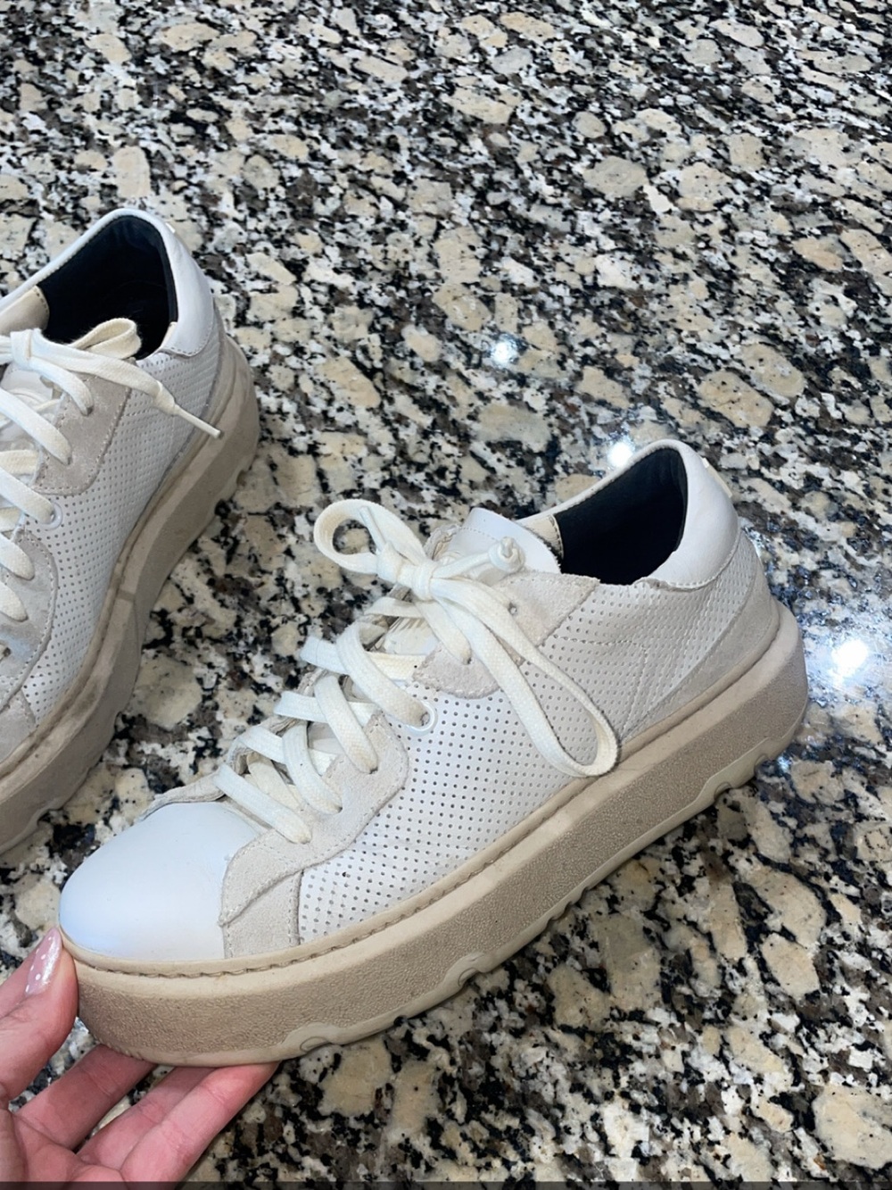 P448 Off-White Perforated Platform Sneakers